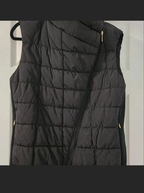 Calvin Klein Black Quilted Puffer Vest with Gold Zipper Accents